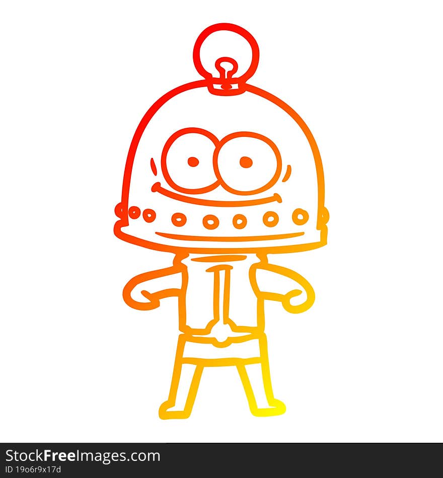 warm gradient line drawing of a happy carton robot with light bulb