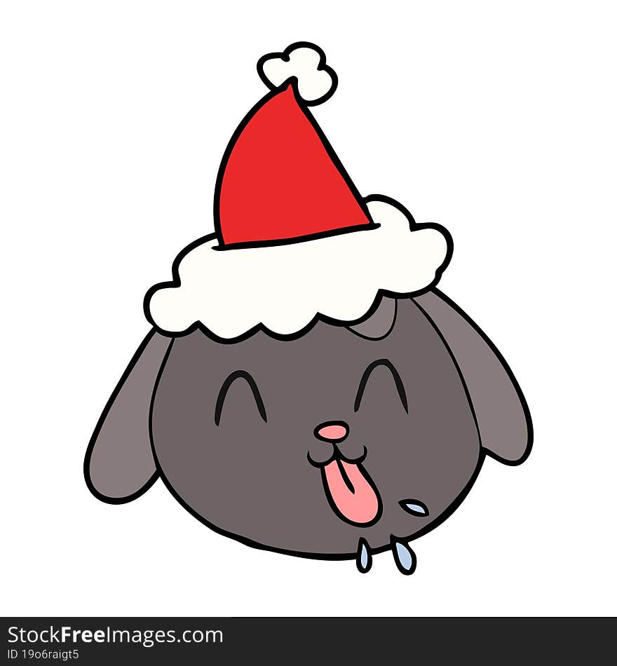 line drawing of a dog face wearing santa hat