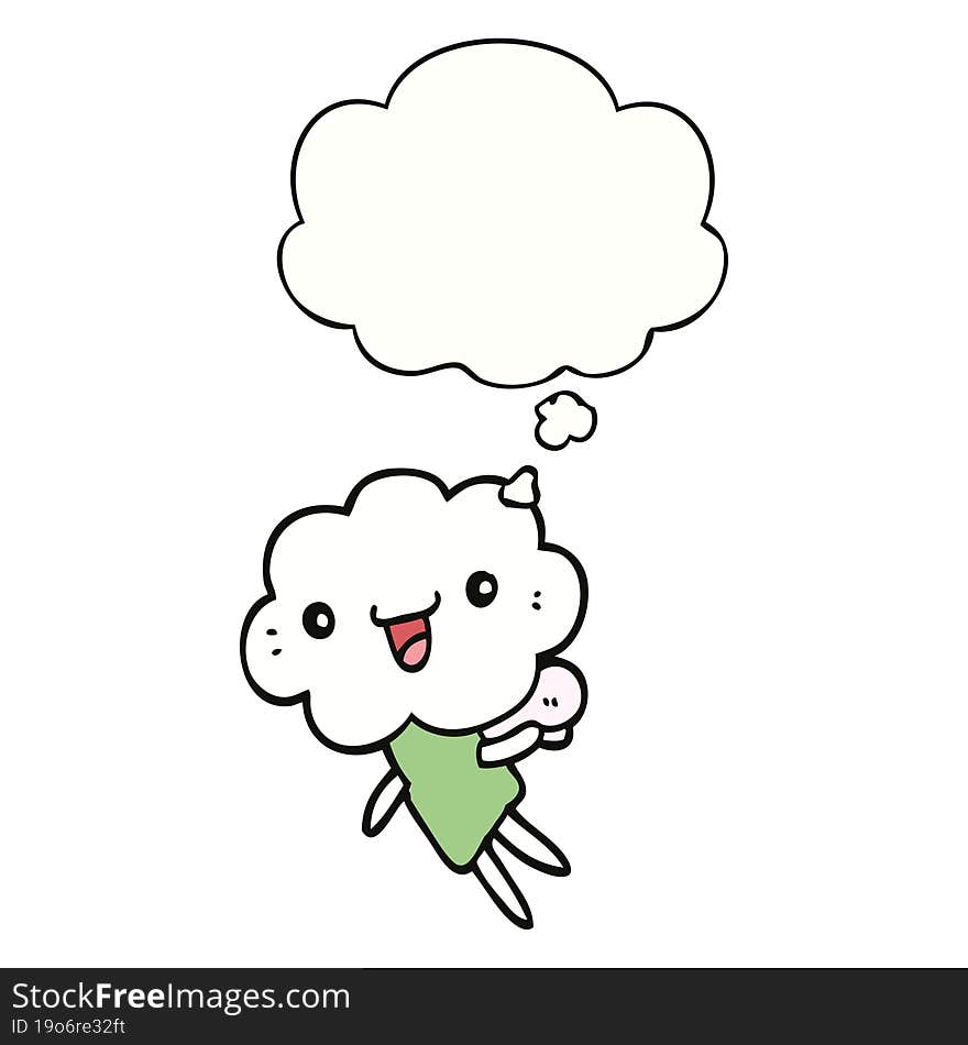 cartoon cloud head creature with thought bubble