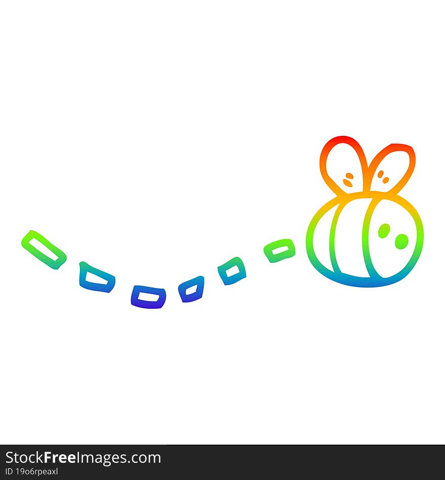 Rainbow Gradient Line Drawing Cartoon Bee