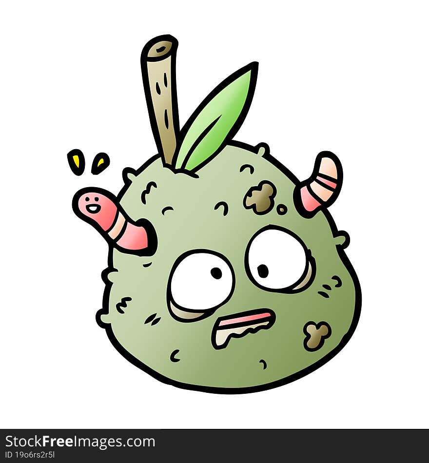 cartoon rotting old pear with worm. cartoon rotting old pear with worm