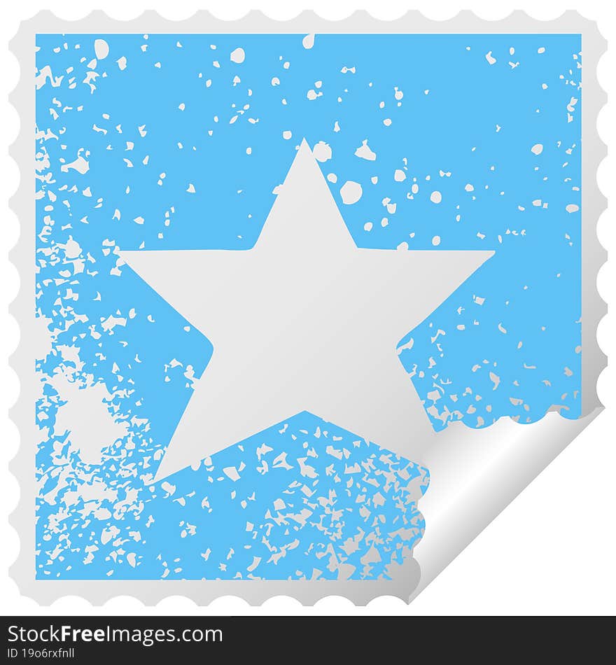 distressed square peeling sticker symbol of a gold star