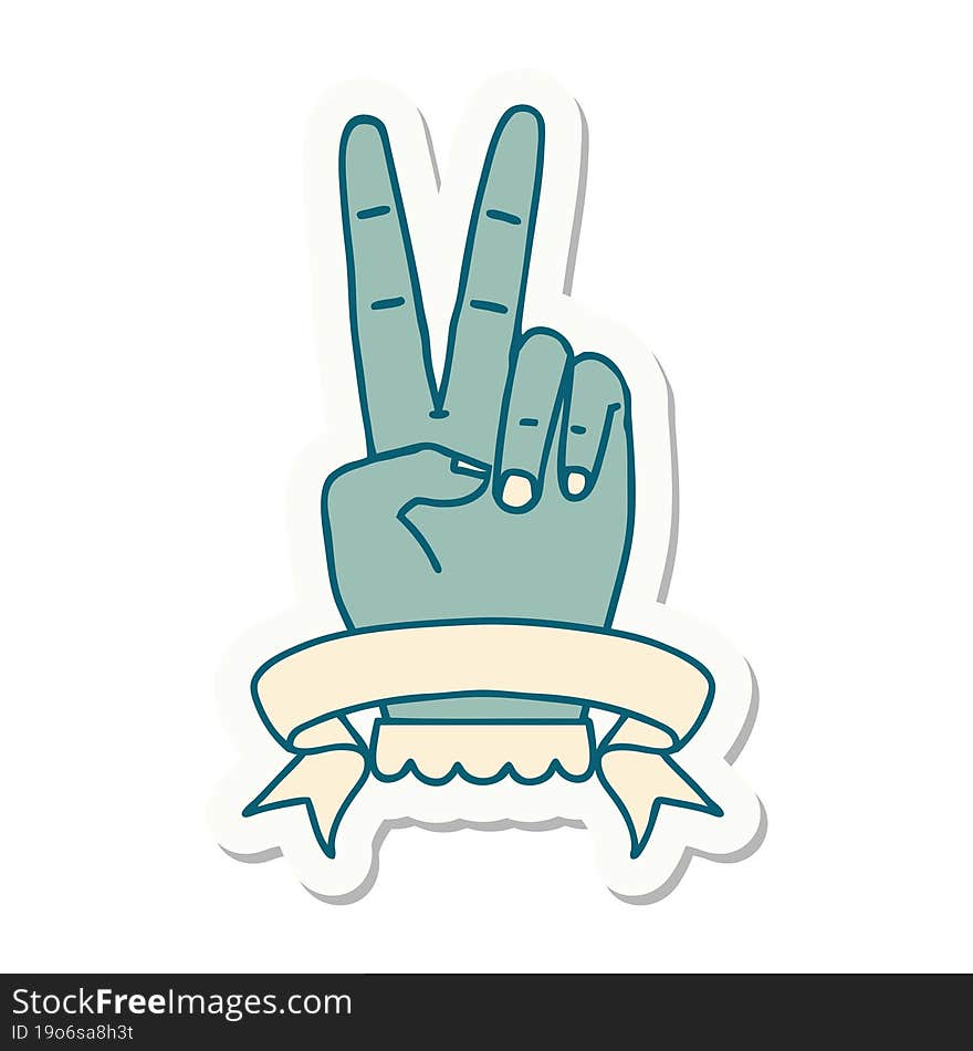 Peace Two Finger Hand Gesture With Banner Sticker