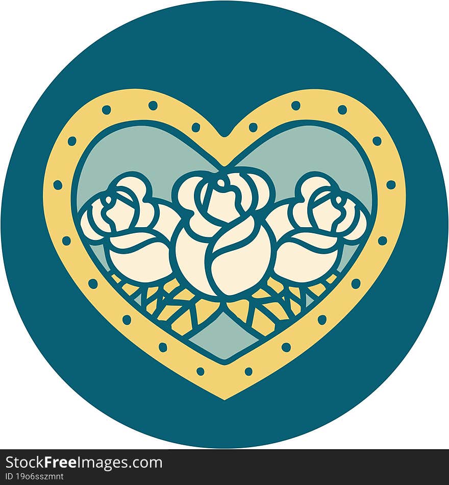 iconic tattoo style image of a heart and flowers. iconic tattoo style image of a heart and flowers