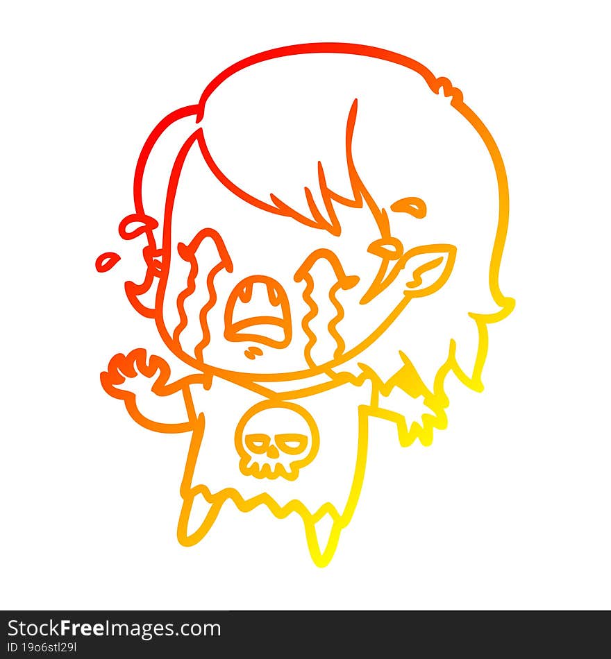 warm gradient line drawing cartoon crying vampire girl