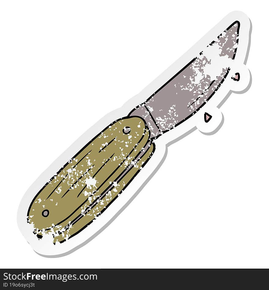 Distressed Sticker Of A Cartoon Folding Knife