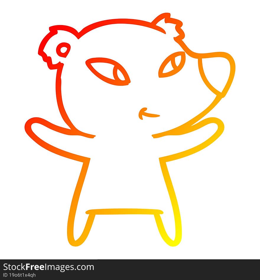 warm gradient line drawing of a cute cartoon bear