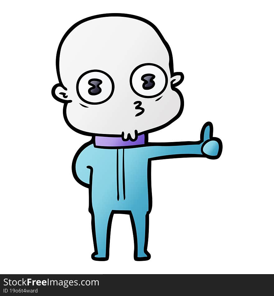 cartoon weird bald spaceman giving thumbs up. cartoon weird bald spaceman giving thumbs up