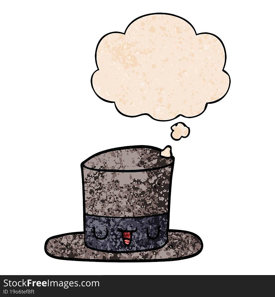 cartoon top hat and thought bubble in grunge texture pattern style