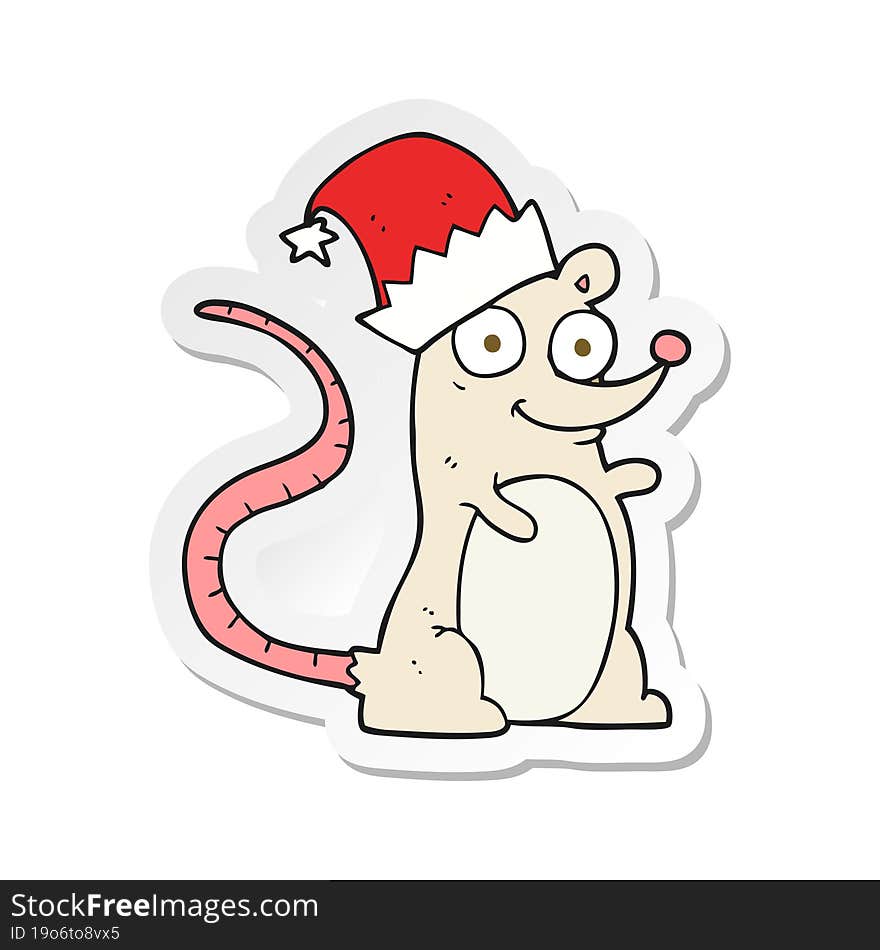 sticker of a cartoon mouse wearing christmas hat