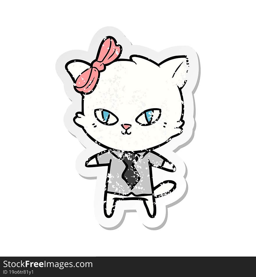 Distressed Sticker Of A Cute Cartoon Cat Boss