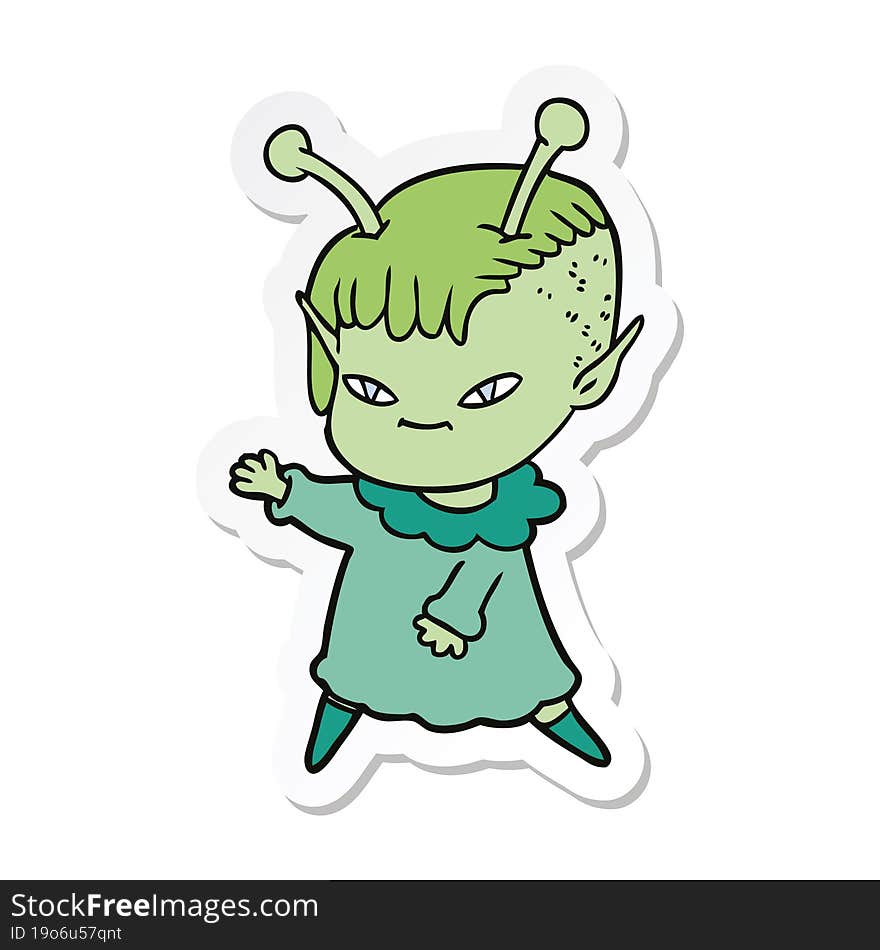 sticker of a cute cartoon alien girl