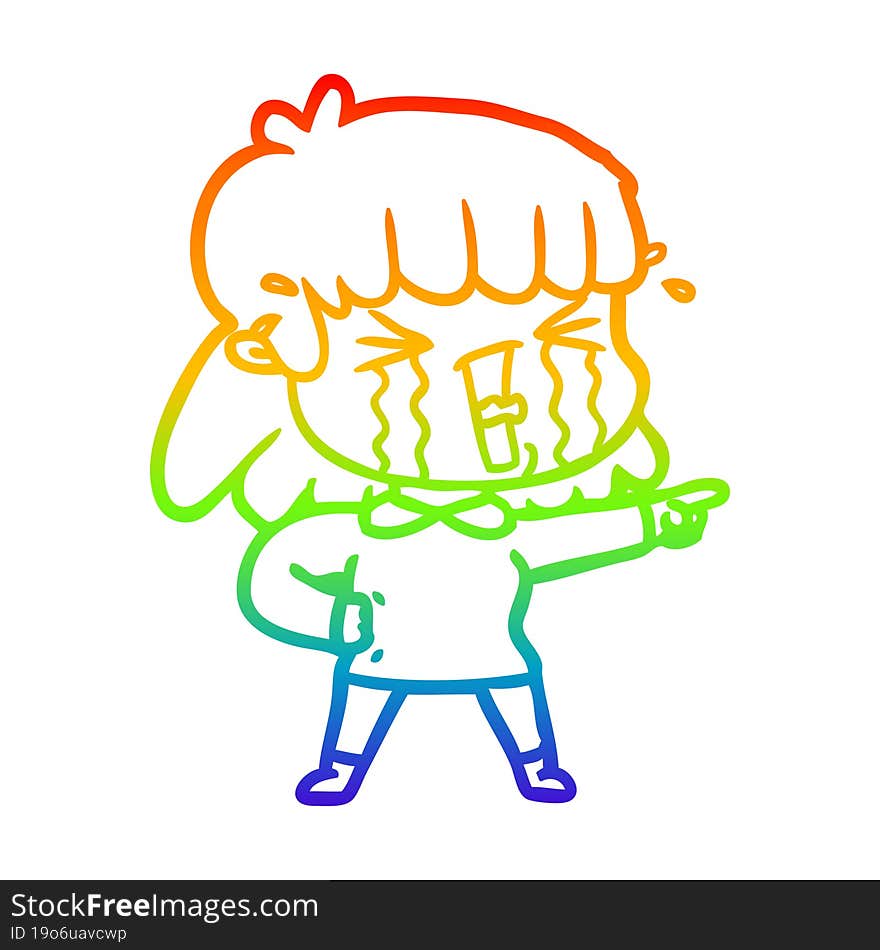 rainbow gradient line drawing cartoon woman in tears