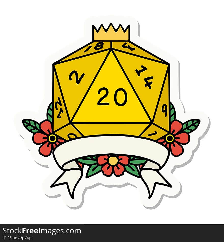 Natural 20 Critical Hit D20 Dice Roll Sticker