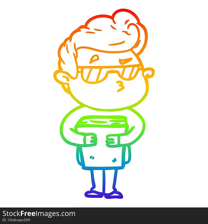 rainbow gradient line drawing of a cartoon cool guy