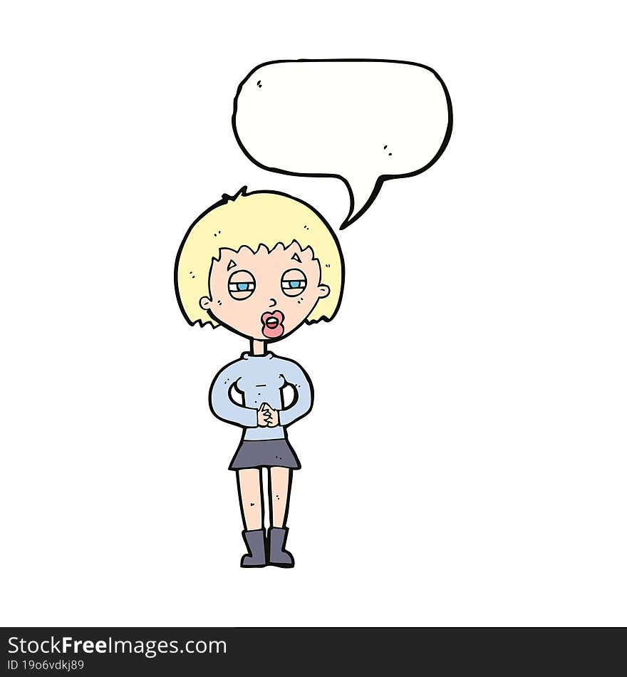 Cartoon Suspicious Girl With Speech Bubble