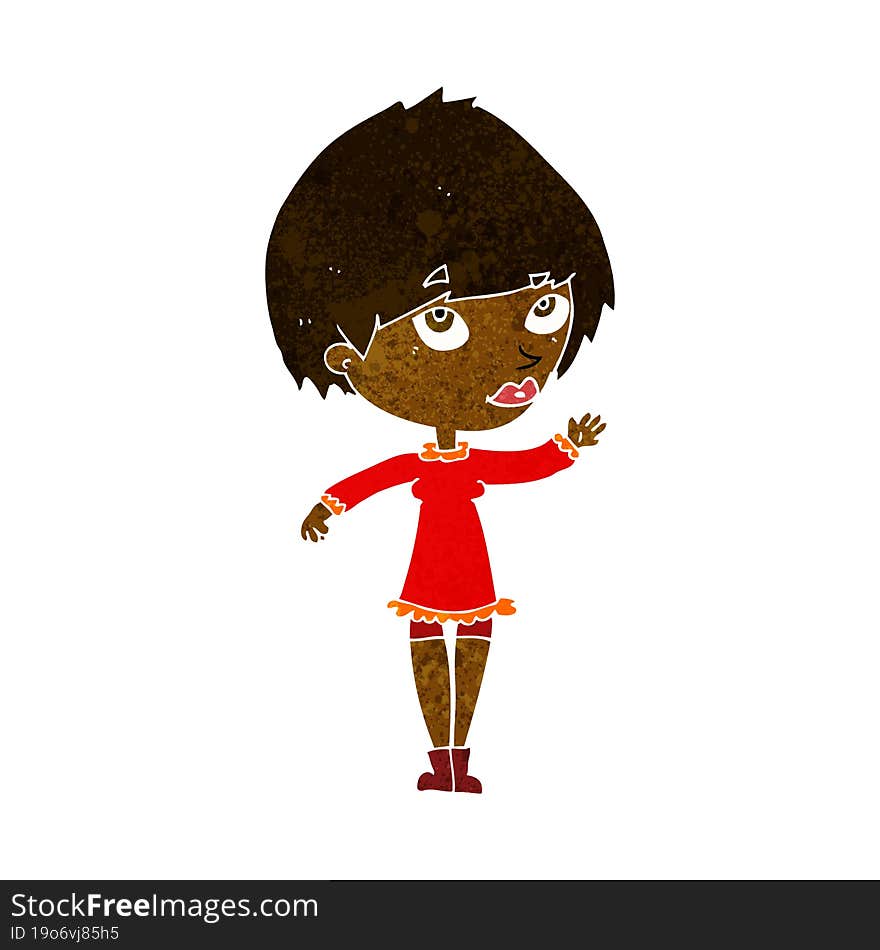 cartoon woman waving