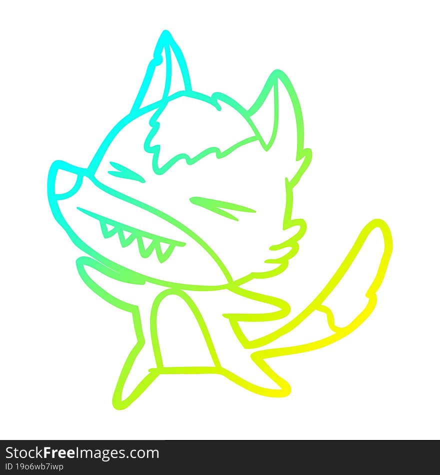 Cold Gradient Line Drawing Angry Wolf Cartoon