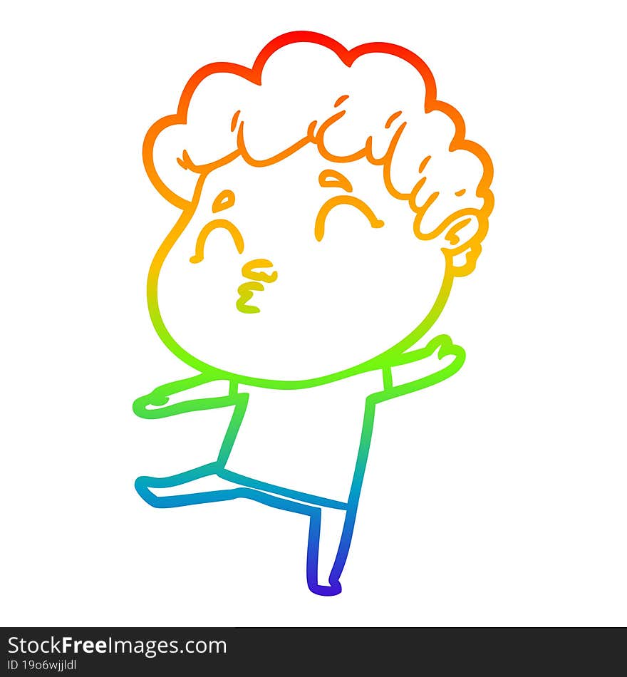 Rainbow Gradient Line Drawing Cartoon Man Pouting