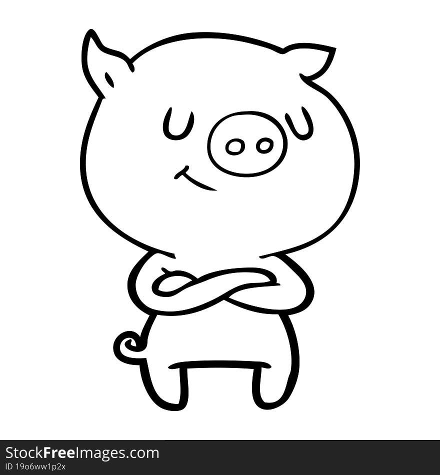 happy cartoon pig with crossed arms. happy cartoon pig with crossed arms