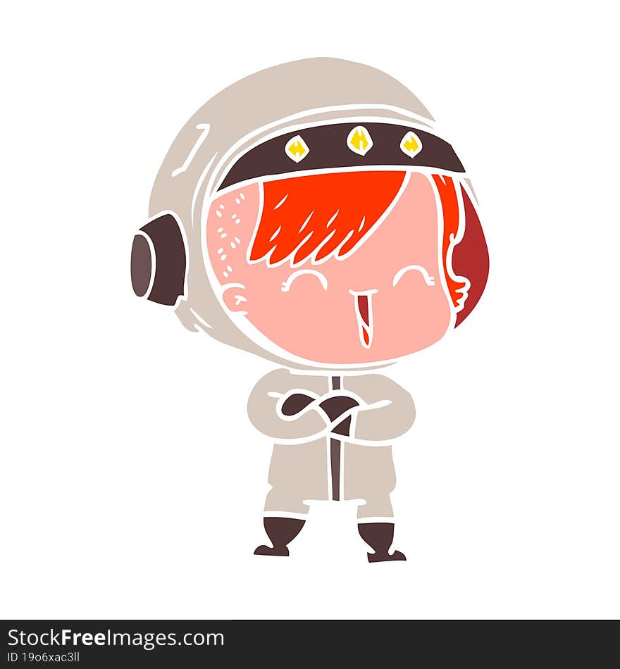 flat color style cartoon laughing astronaut girl