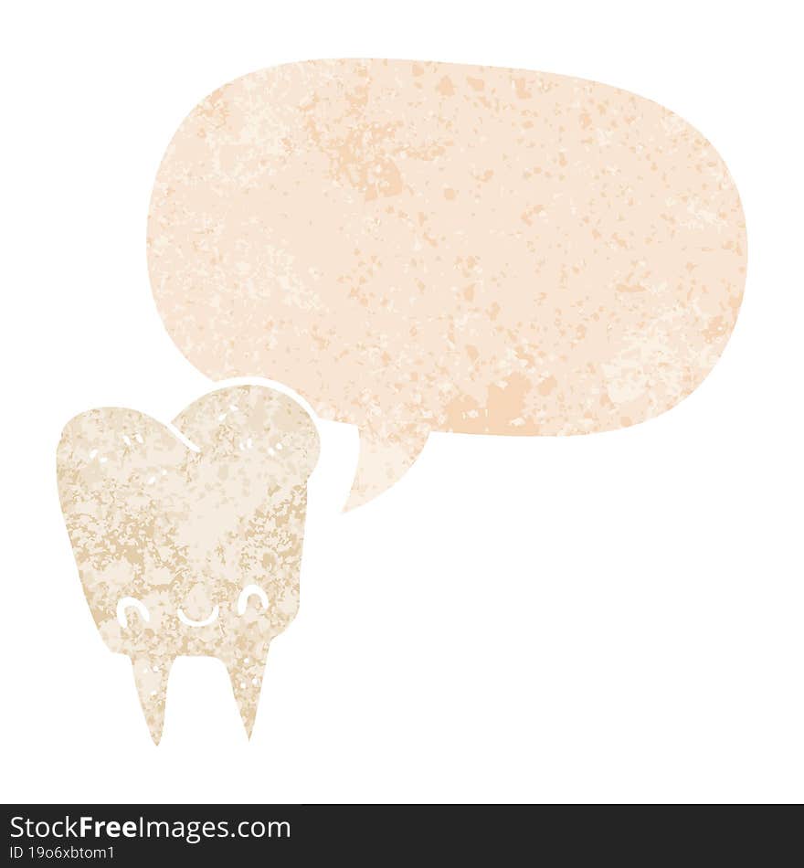 cartoon tooth and speech bubble in retro textured style