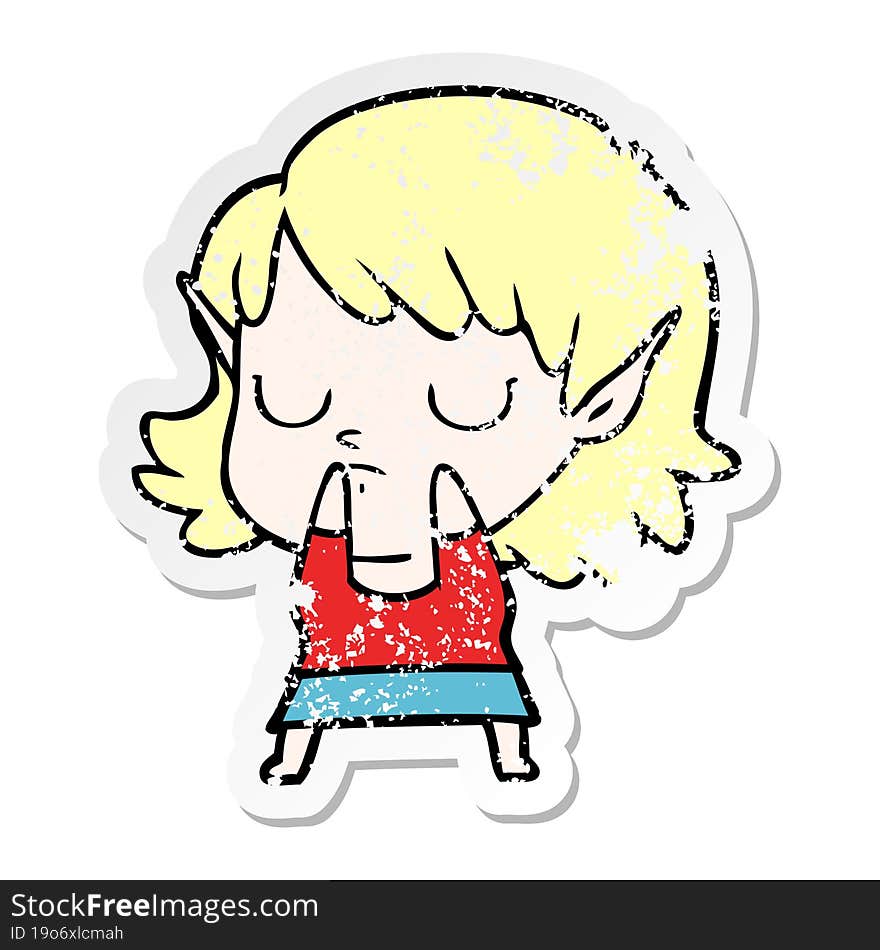 Distressed Sticker Of A Cartoon Elf Girl