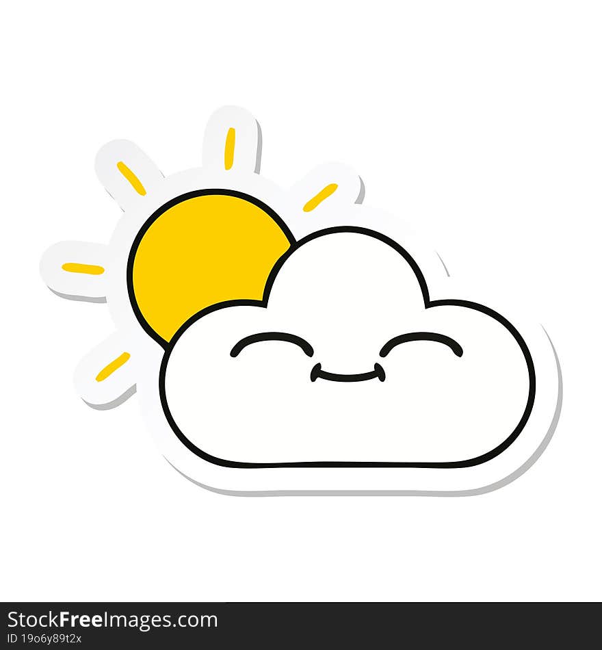 sticker of a cute cartoon sunshine and cloud