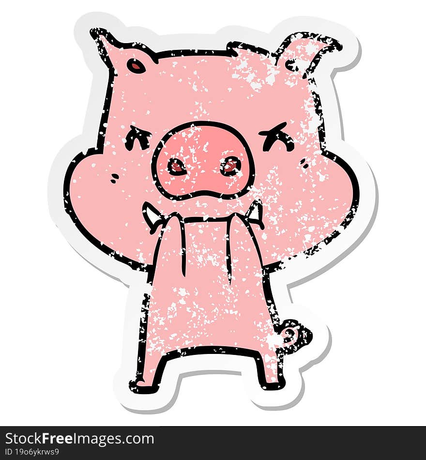 distressed sticker of a angry cartoon pig