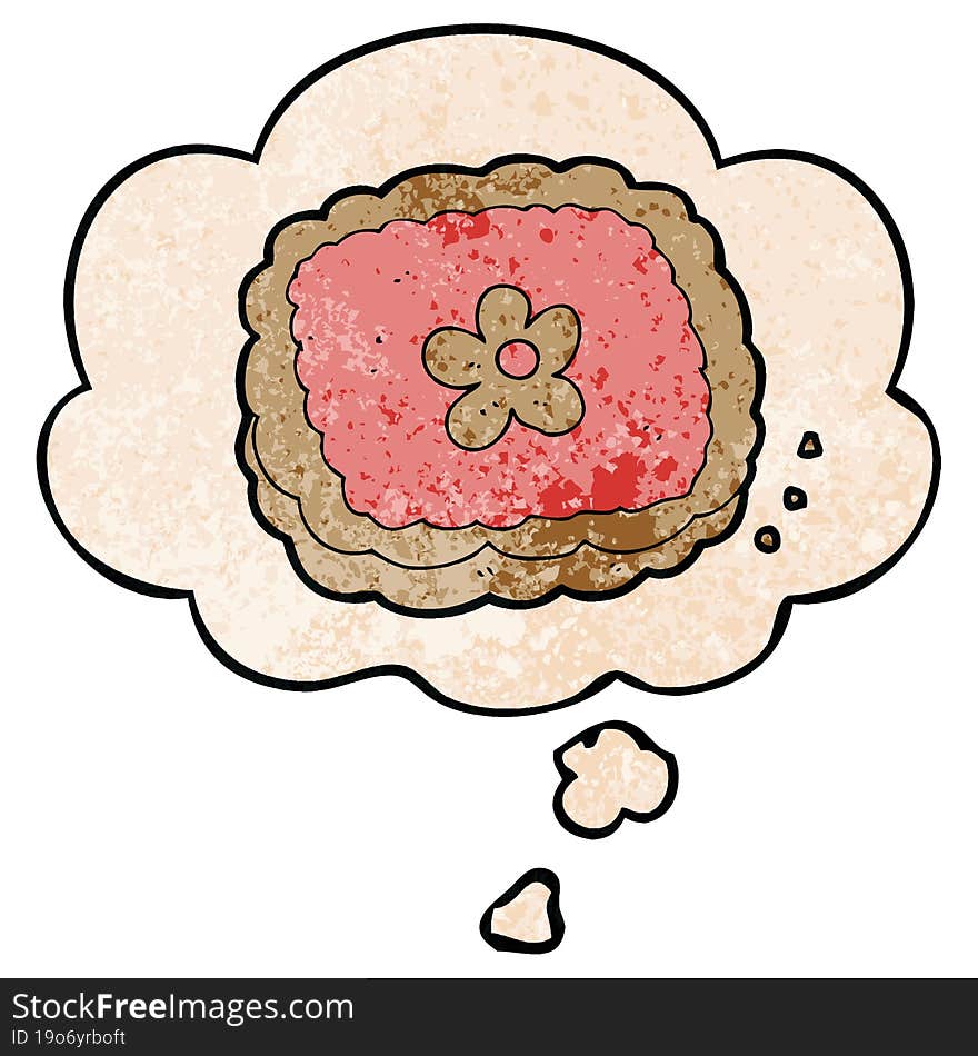 cartoon biscuit and thought bubble in grunge texture pattern style