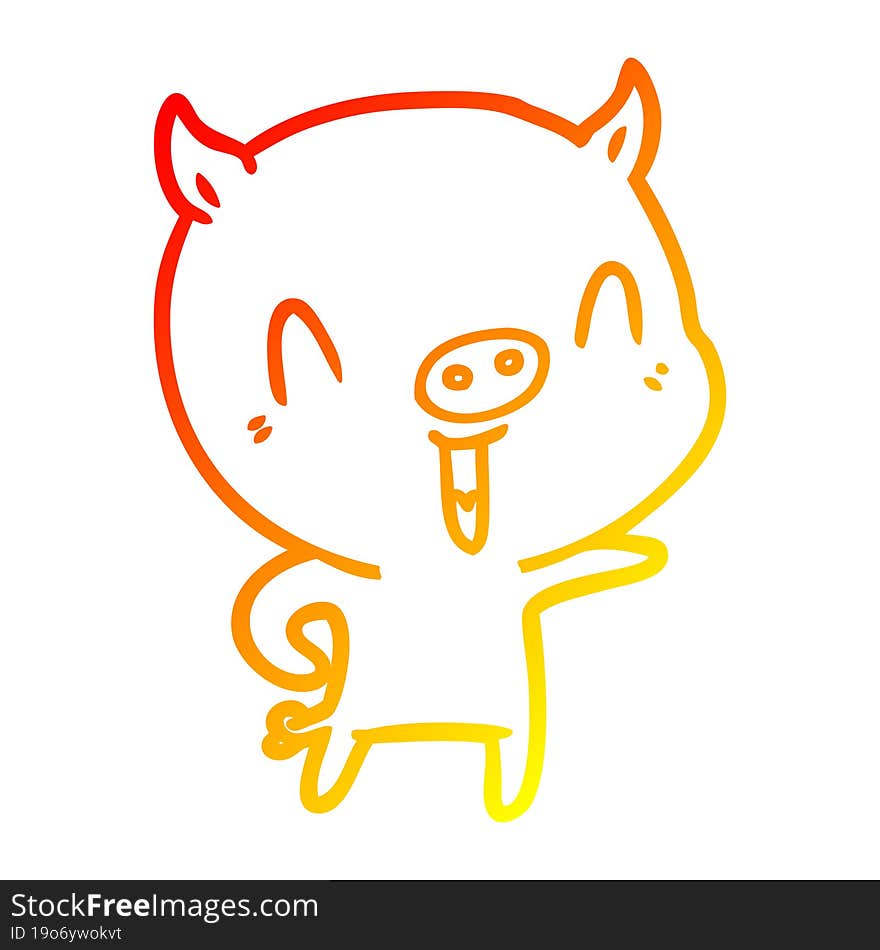 warm gradient line drawing of a happy cartoon pig