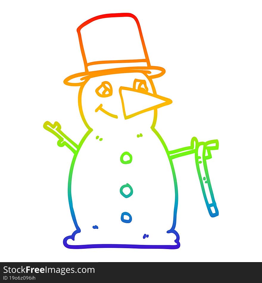 rainbow gradient line drawing cartoon snowman