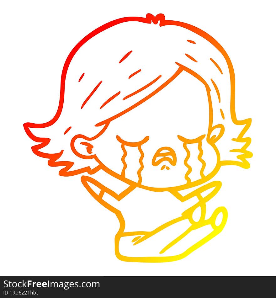 Warm Gradient Line Drawing Cartoon Girl Crying