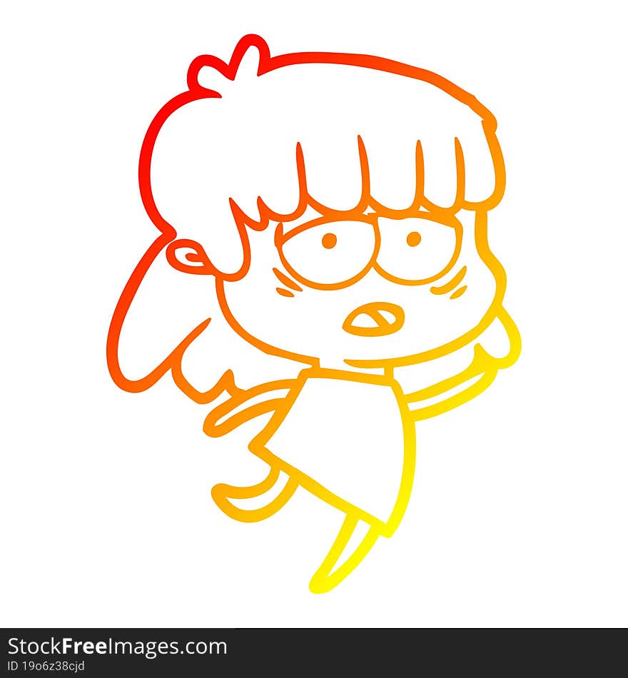 warm gradient line drawing cartoon tired woman