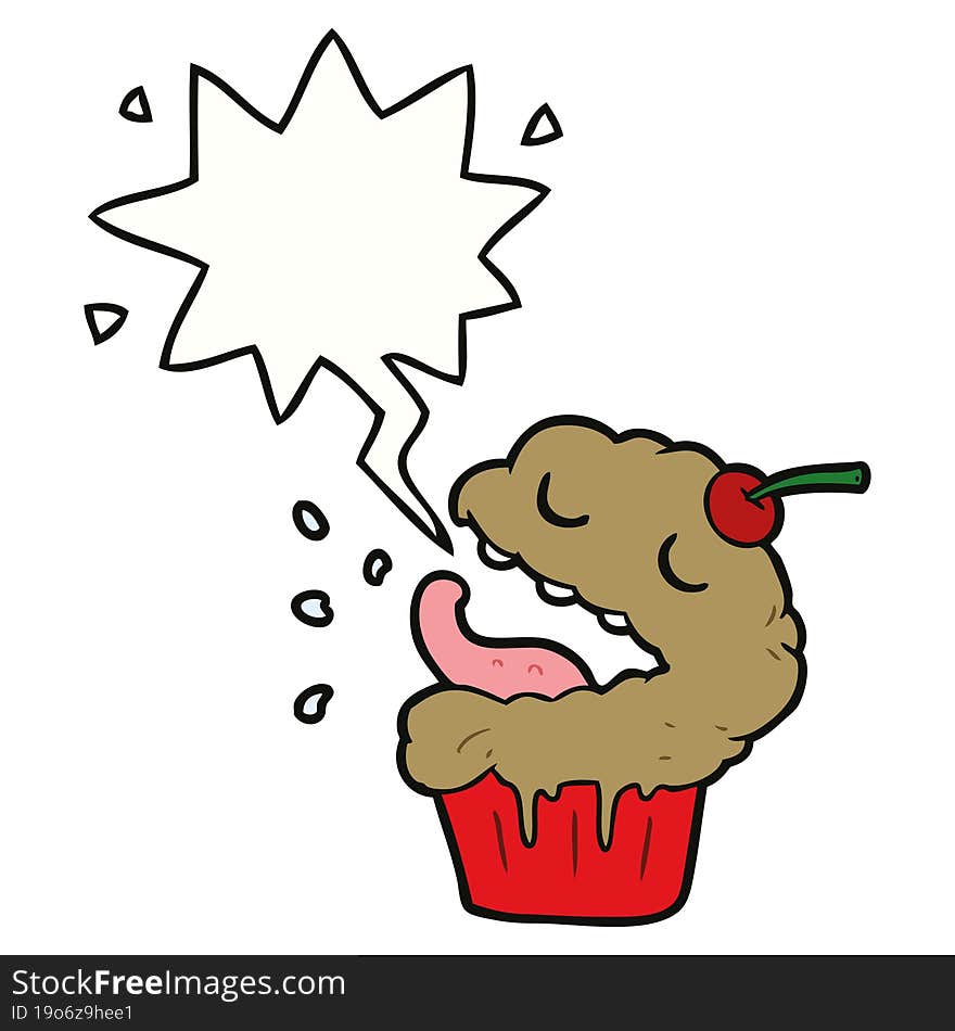 Funny Cartoon Cupcake And Speech Bubble