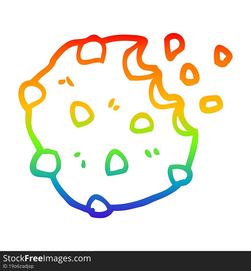 rainbow gradient line drawing of a cartoon chocolate biscuit