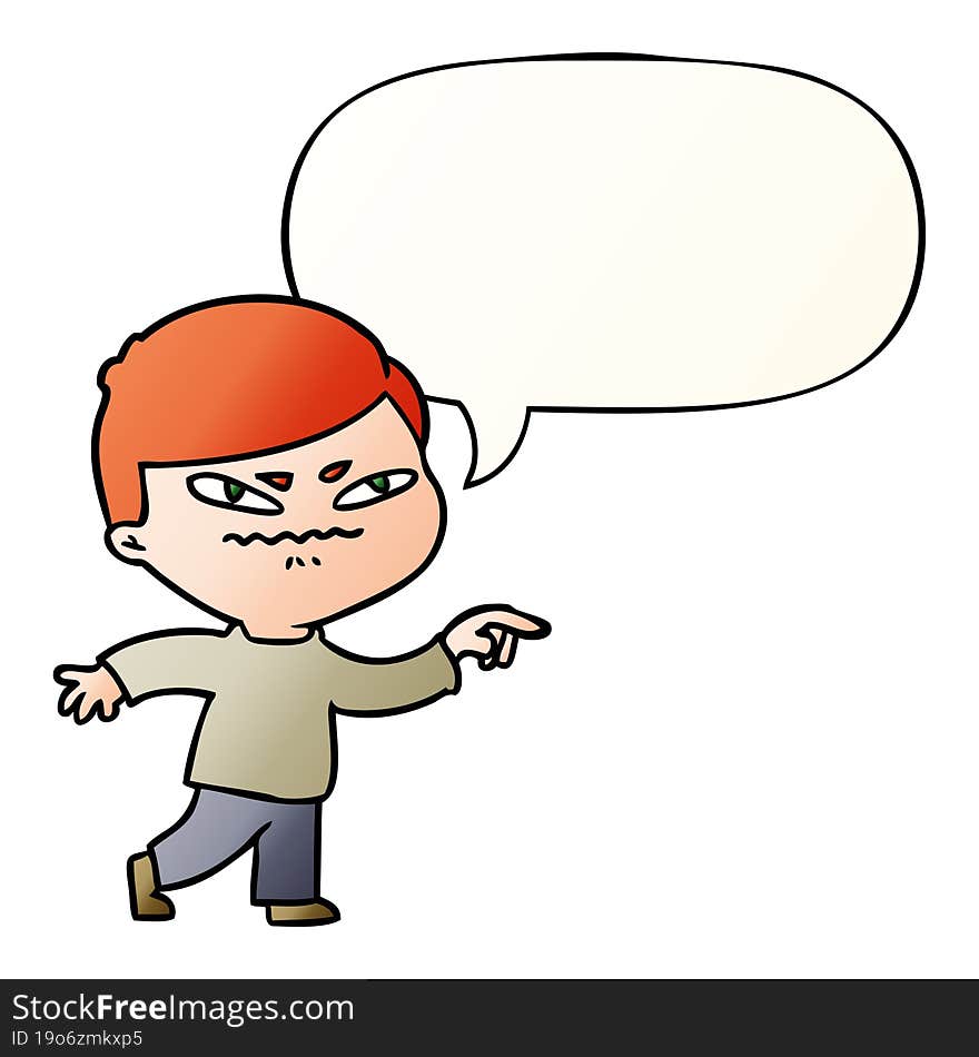 cartoon angry man pointing with speech bubble in smooth gradient style