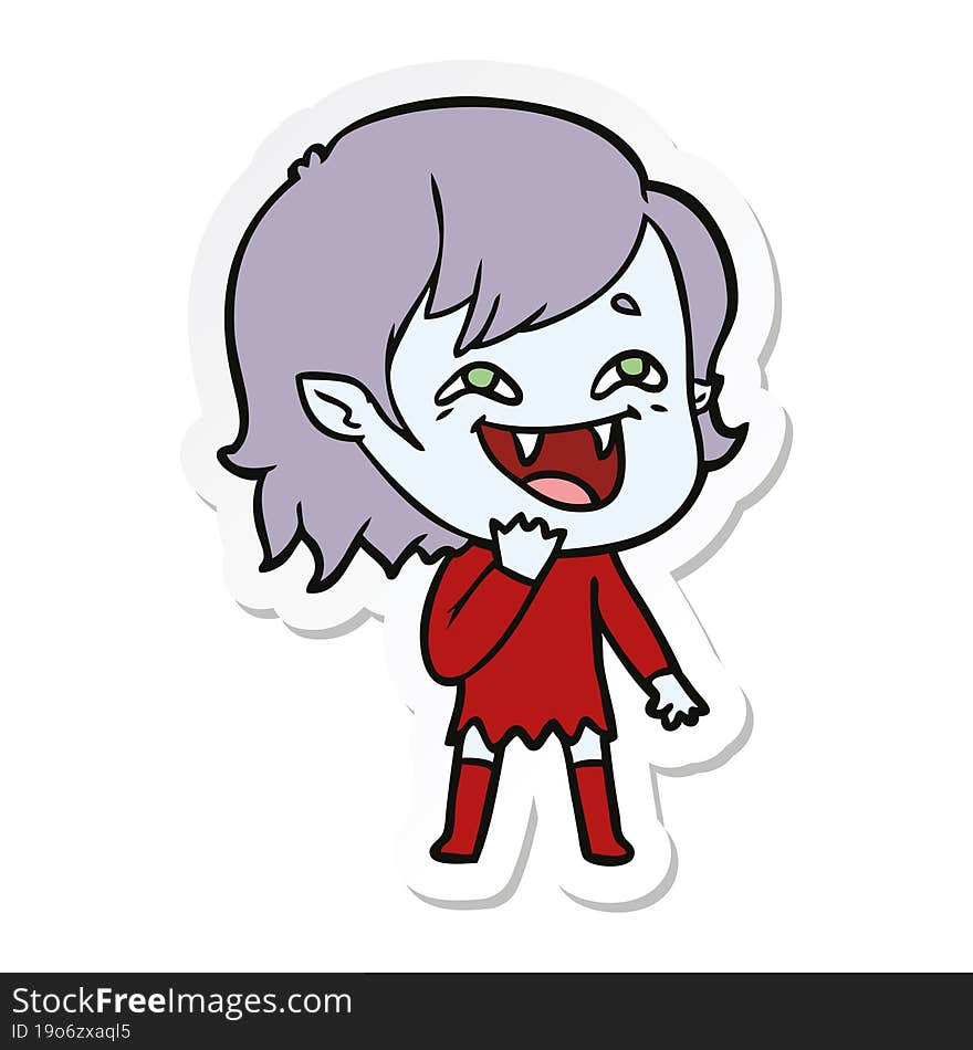 sticker of a cartoon laughing vampire girl