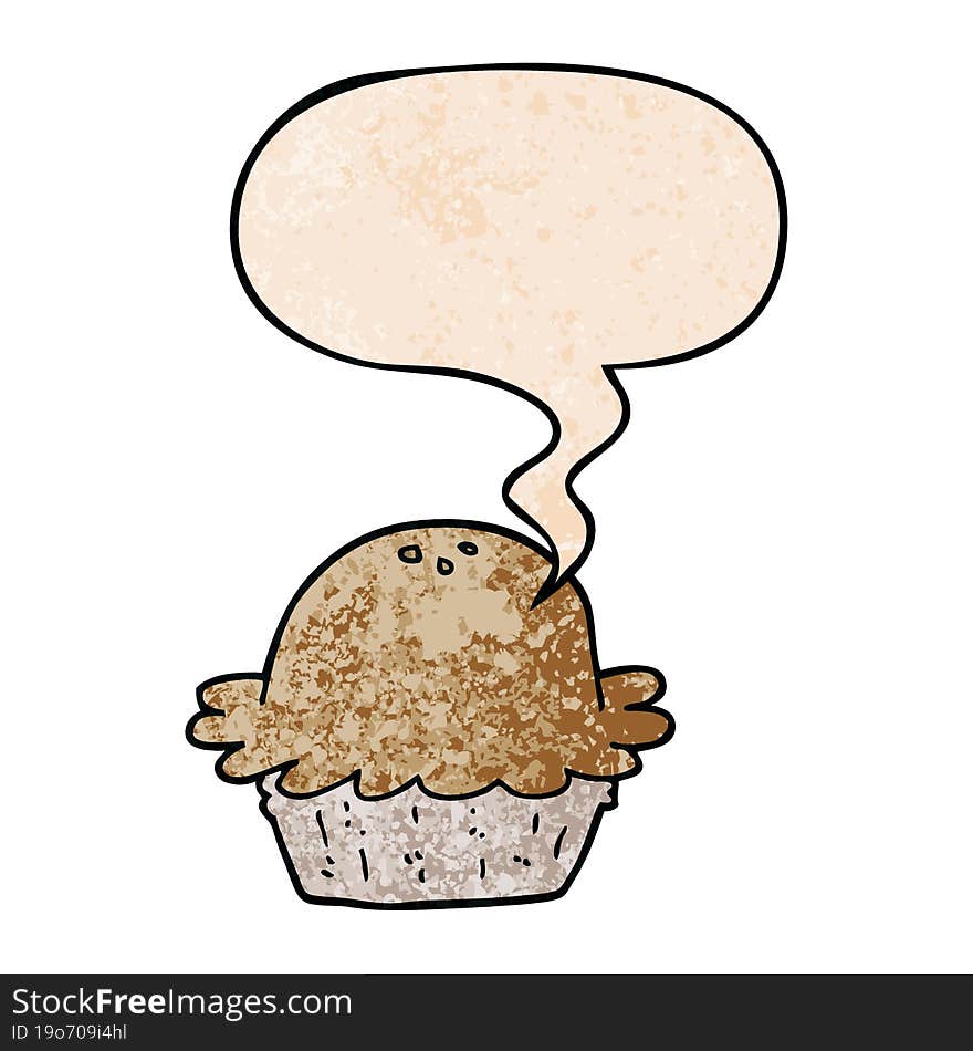 cartoon pie and speech bubble in retro texture style