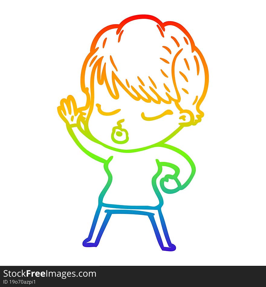 Rainbow Gradient Line Drawing Cartoon Woman With Eyes Shut