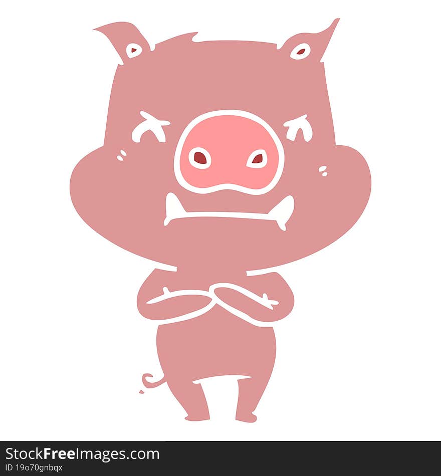 angry flat color style cartoon pig