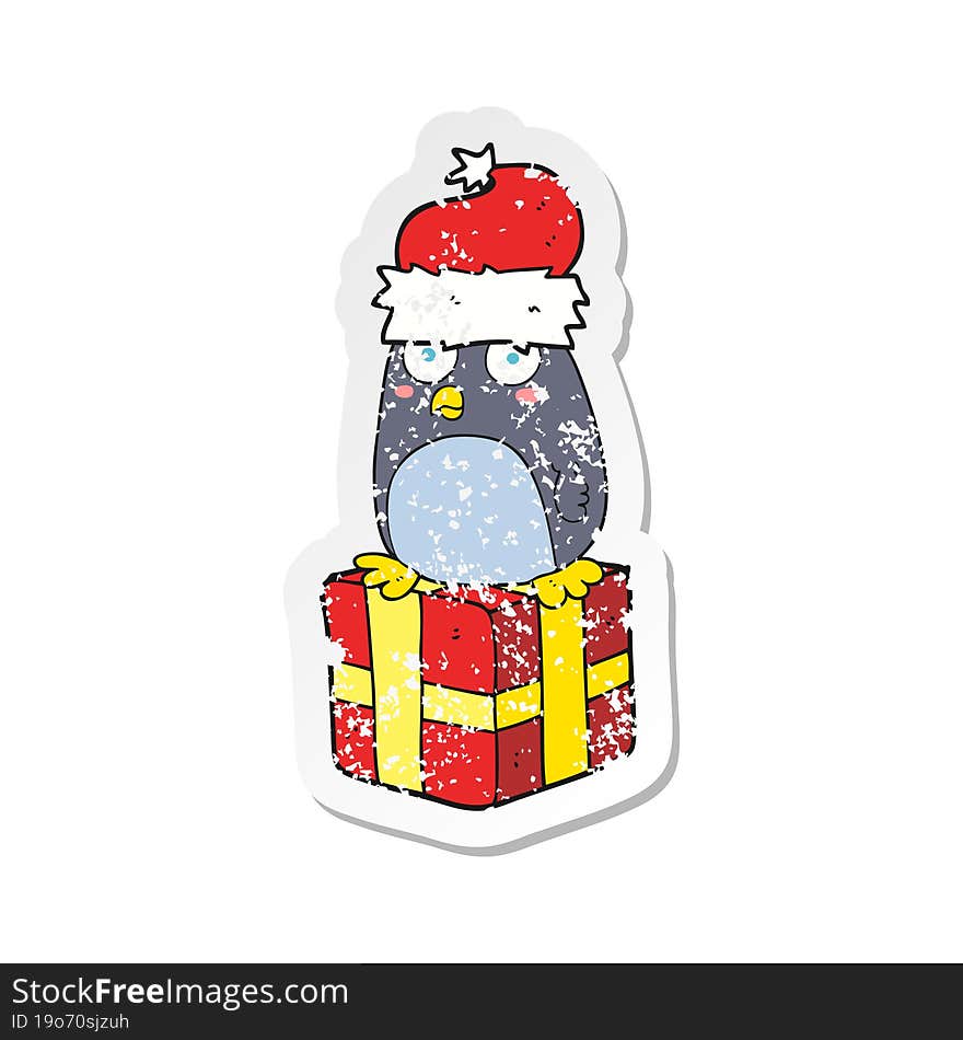 Retro Distressed Sticker Of A Cartoon Christmas Penguin