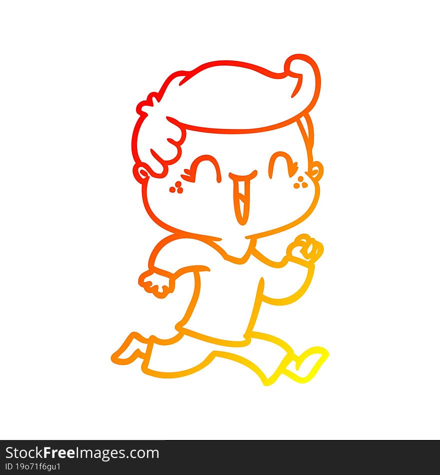 warm gradient line drawing of a cartoon laughing boy