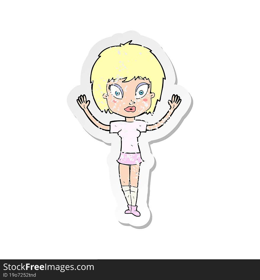 retro distressed sticker of a cartoon pretty girl