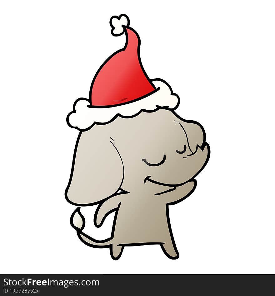 Gradient Cartoon Of A Smiling Elephant Wearing Santa Hat