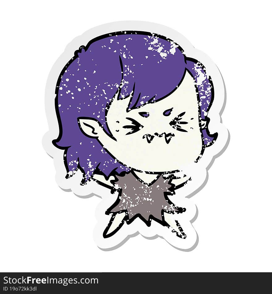 distressed sticker of a annoyed cartoon vampire girl