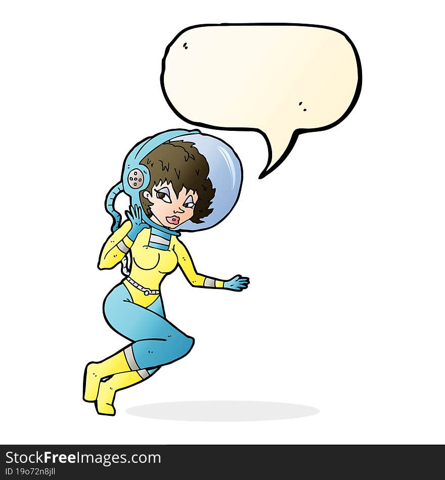 cartoon space woman with speech bubble