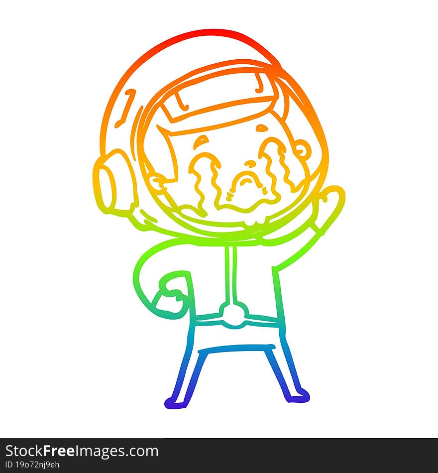 Rainbow Gradient Line Drawing Cartoon Crying Astronaut