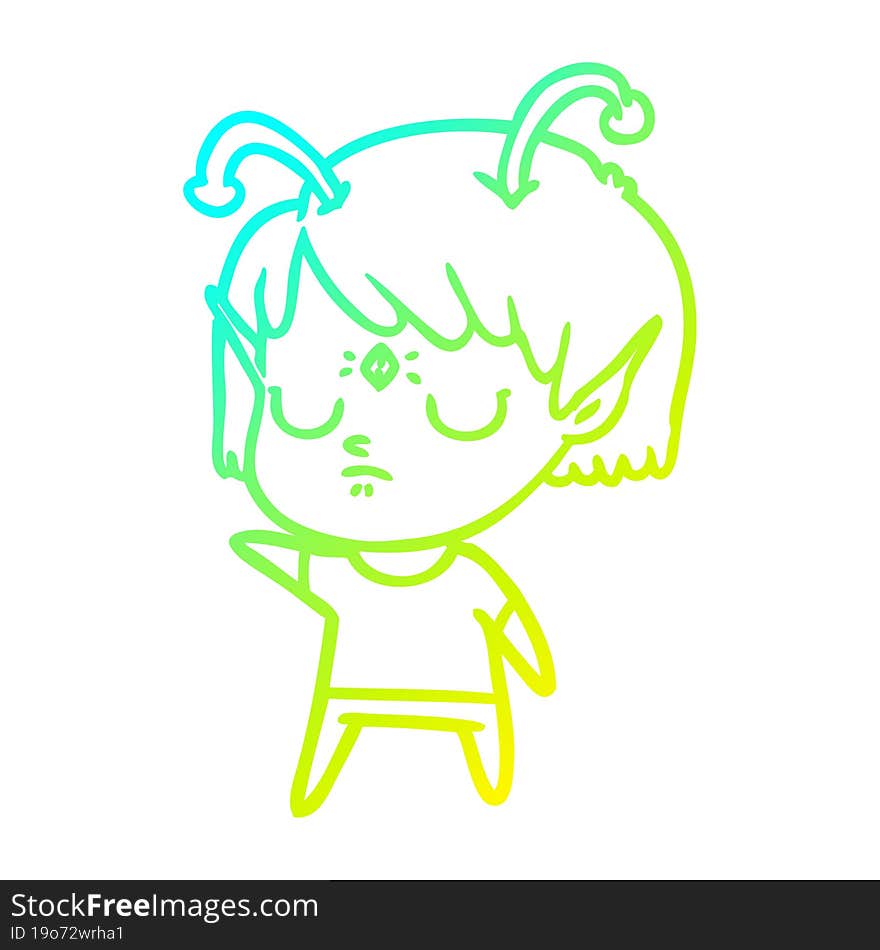 cold gradient line drawing cartoon alien girl