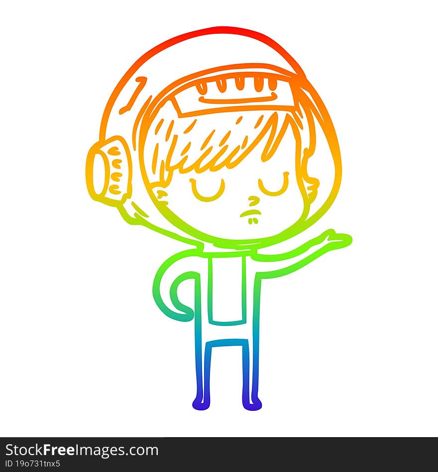 rainbow gradient line drawing of a cartoon astronaut woman